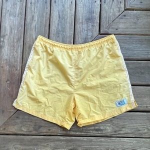 Vintage 90's Wave Zone Yellow & White Side Striped Swim Shorts Size. L/XL